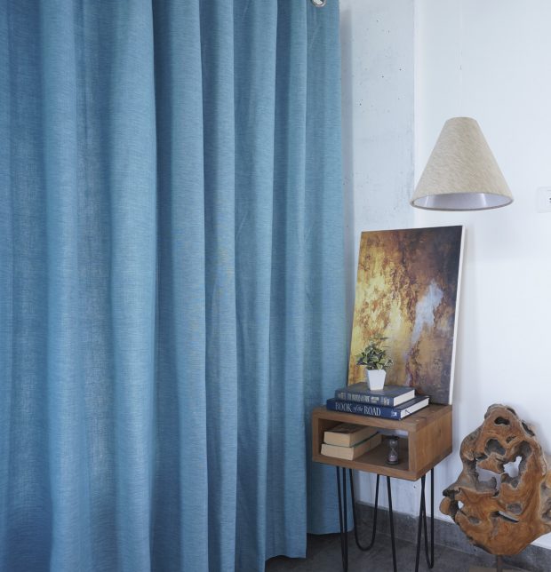 Customizable Curtain, Textura Cotton - Teal Blue