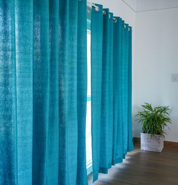 Customizable Curtain, Textura Cotton - Turquoise Blue