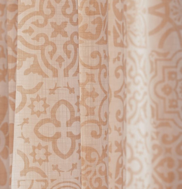 Tiles Print Slub Sheer Cotton Curtain Blush Pink