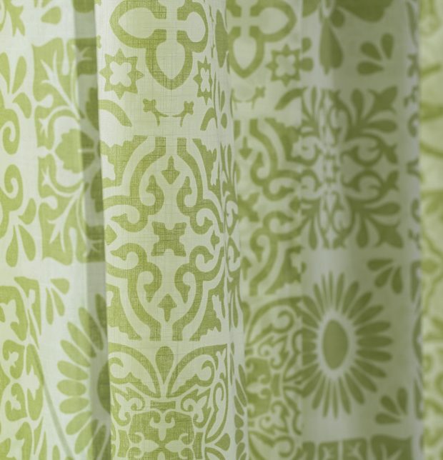 Tiles Print Cotton Slub Sheer Fabric Green