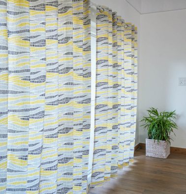 Customizable Curtain, Cotton – Wave Texture – Lemon Chrome