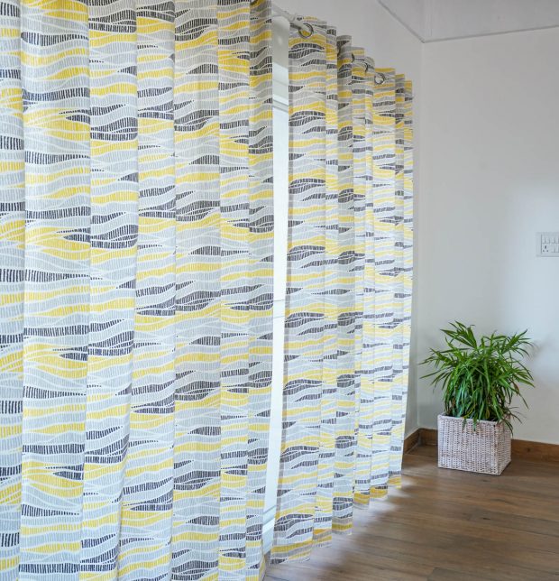 Customizable Curtain, Cotton - Wave Texture - Lemon Chrome