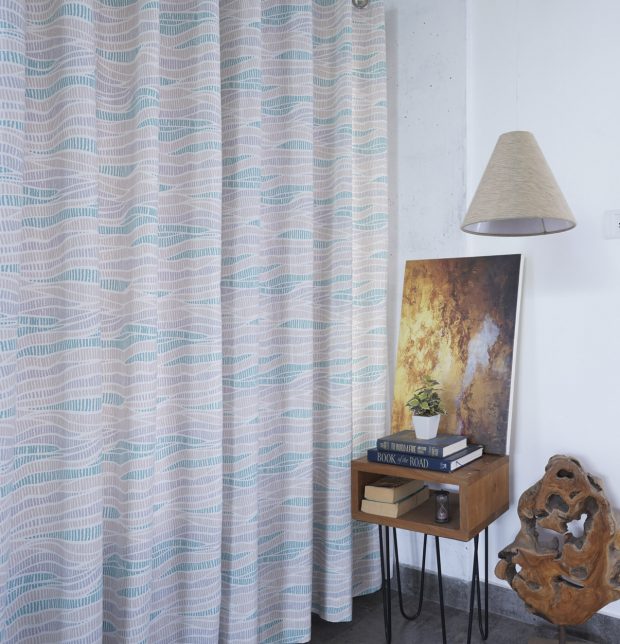 Customizable Curtain, Cotton - Wave Texture - Sea Blue