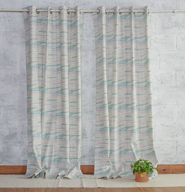 Wave Texture Cotton Curtain Sea Blue