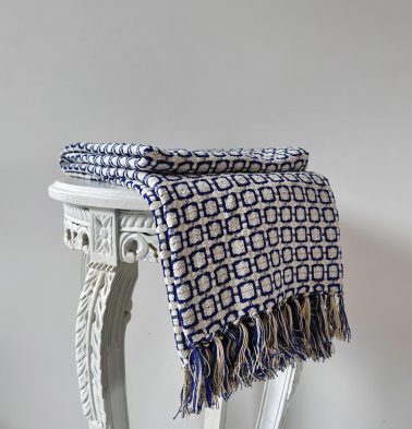 Kaithari Handwoven Cotton Throw Blue/White