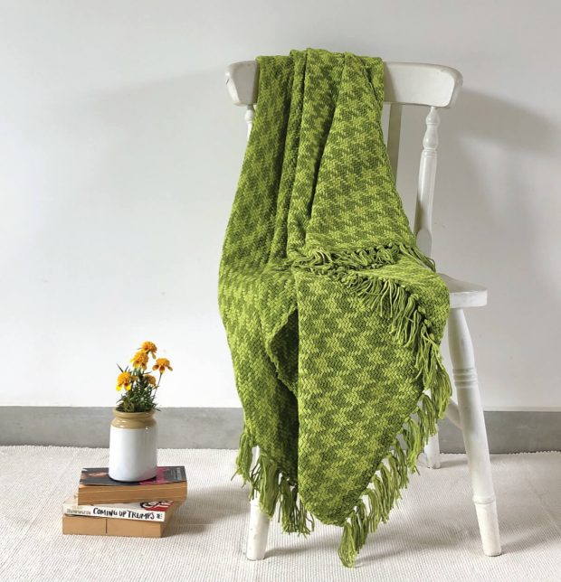 Houndstooth Handwoven Cotton Throw Green