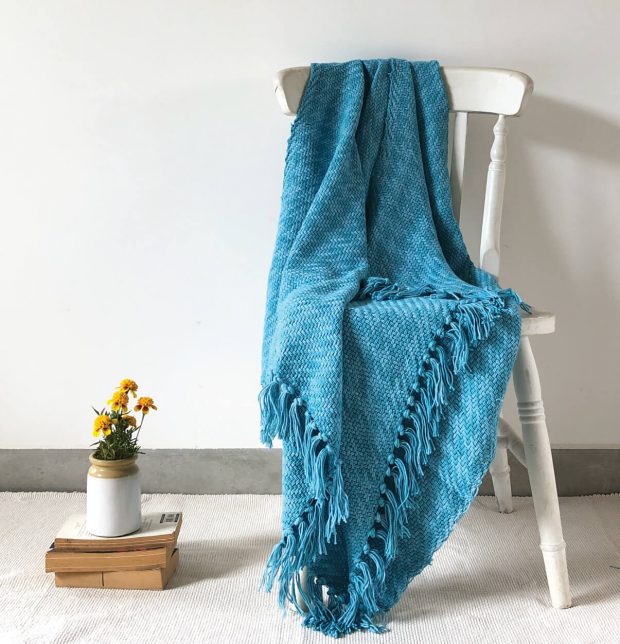 Houndstooth Handwoven Cotton Throw Blue