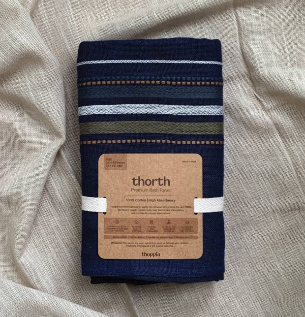 Olive Green & Blue Thorth | Premium Cotton Bath Towel | Combo of 2