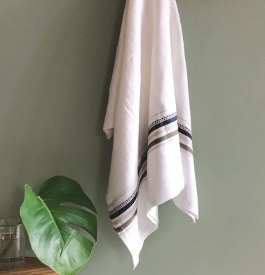 Thorth | Premium Cotton Bath Towel | White / Green