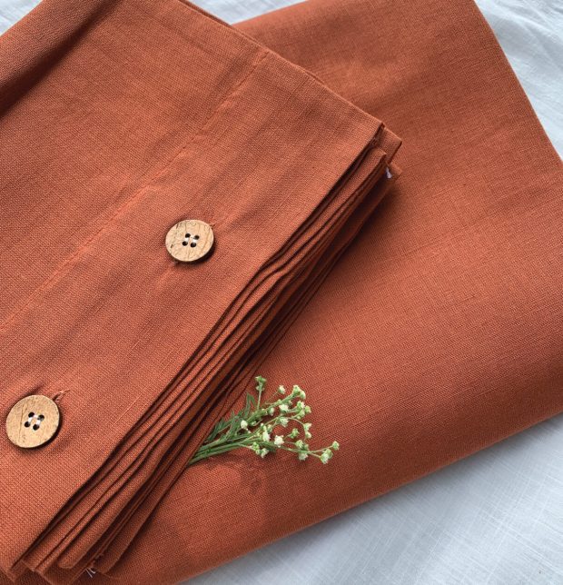 Linen Pillow Cover with button Rust Orange