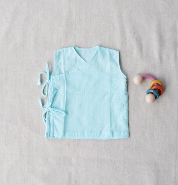 Sleeveless Plume Blue Cotton Baby Vests