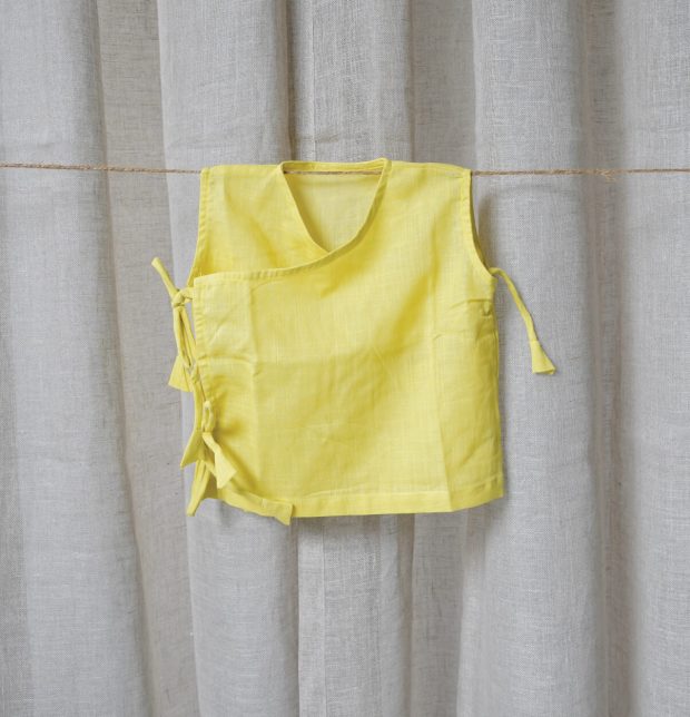 Sleeveless Lemon Green Cotton Baby Vests