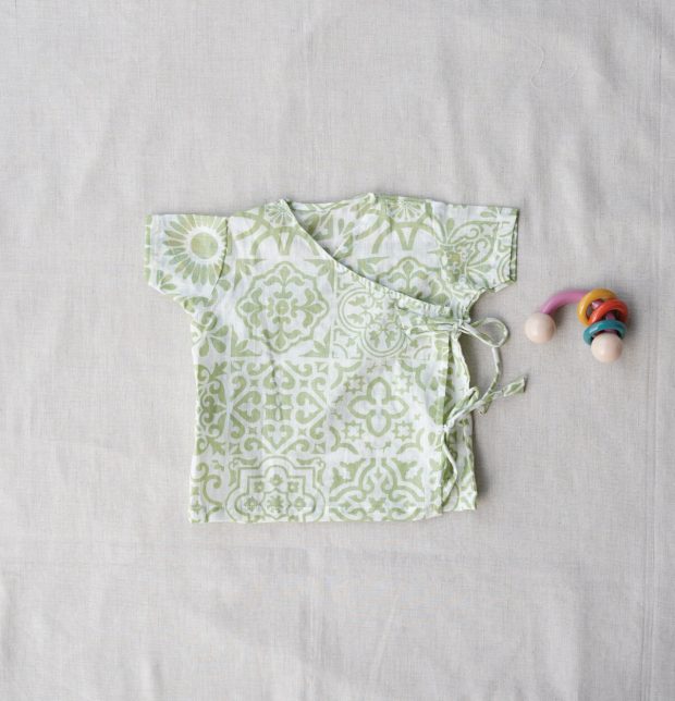 Tiles Print Cotton Baby Vests Green