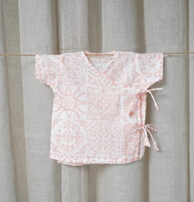 Tiles Print Cotton Baby Vests Pink