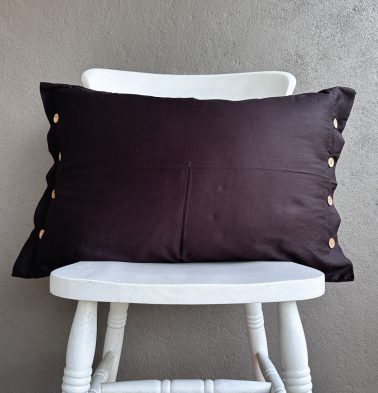 Solid Cotton Pillow Cover with button Coffee Black