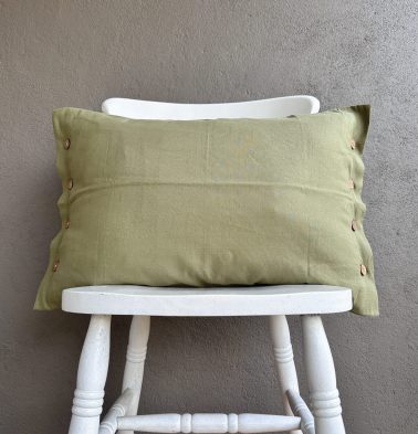 Linen Pillow Cover with button Mosstone Green