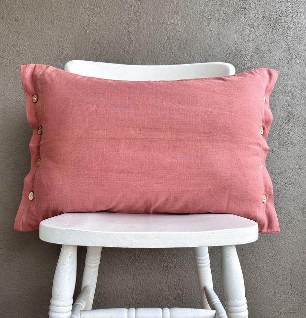 Linen Pillow Cover with button Canyon Rose