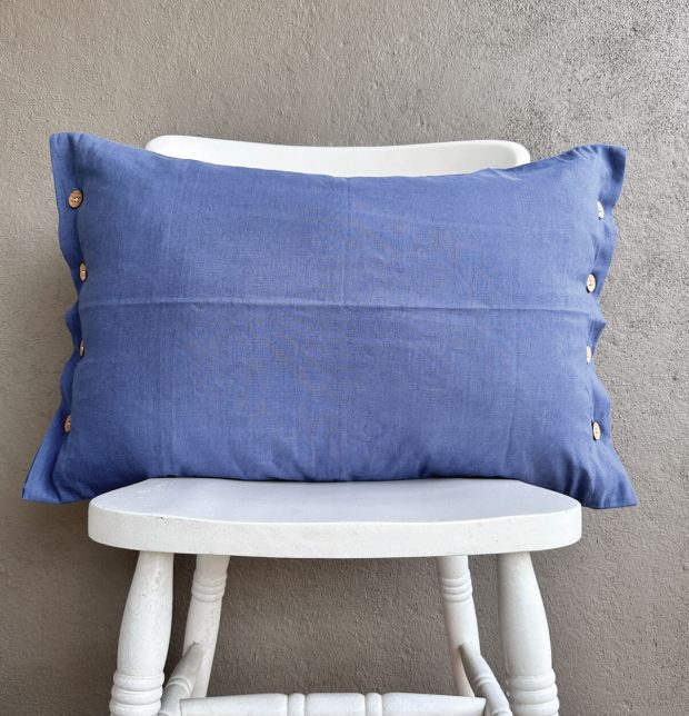 Linen Pillow Cover with button Moonlight Blue