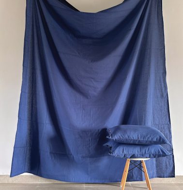 Linen Fitted Bedsheet Moonlight Blue