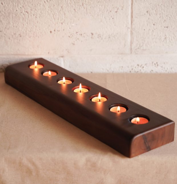 Rustic Handcrafted Wooden 7 Flame Tea Light holder
