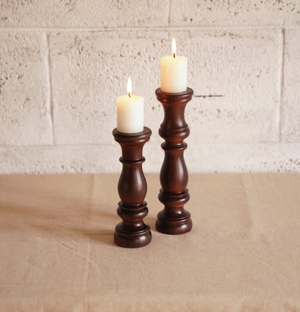 Handcrated Wooden Wave Candle Stand Set - Dark