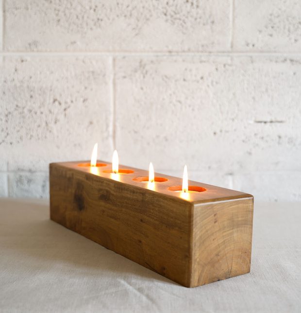 Handcrafted Wooden 4 Flame Tea Light Candle Holder - Natural