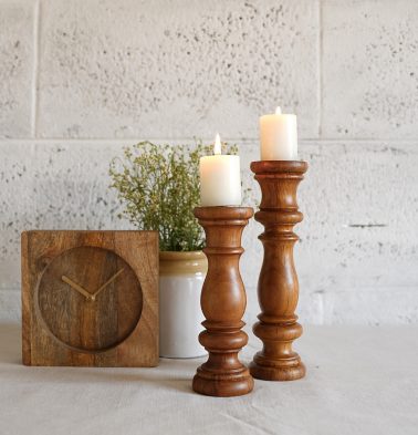 Handcrated Wooden Wave Candle Stand Set – Natural