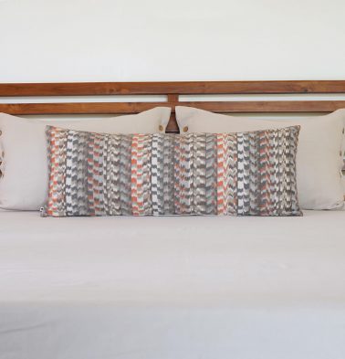 Ikat Cotton Lumbar Cushion Cover Grey/Orange -14” x 36”