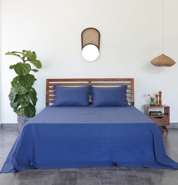 Linen Bed Sheet - Moonlight Blue - With 2 pillow covers