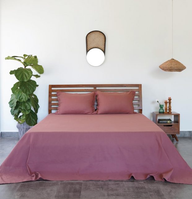 Linen Bed Sheet - Canyon Rose - With 2 pillow covers