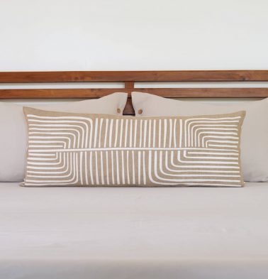Palme Cotton Lumbar Cushion Cover Beige – 14″ x 36″