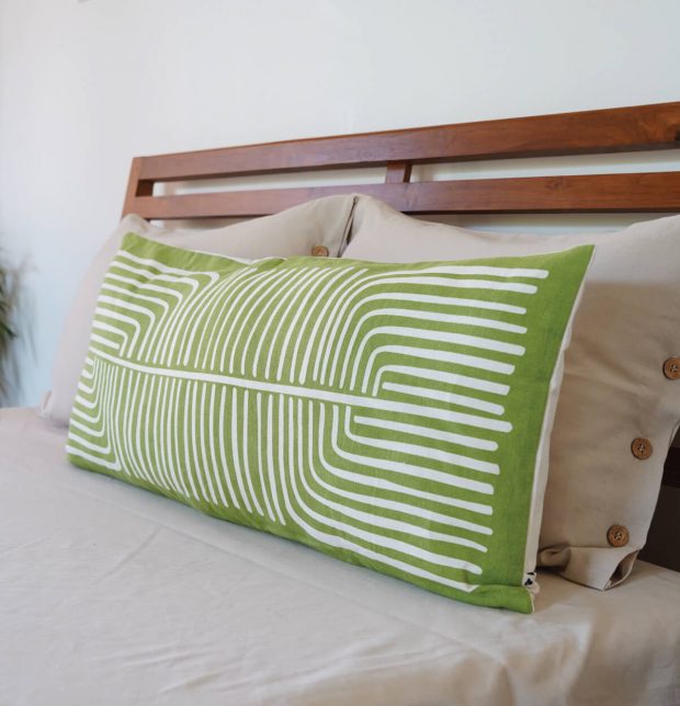 Palme Cotton Lumbar Cushion Cover Green - 14