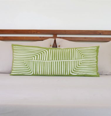 Palme Cotton Lumbar Cushion Cover Green – 14″ x 36″