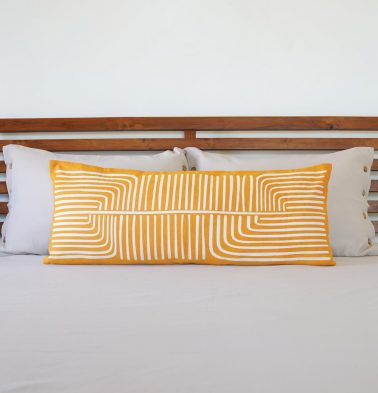 Palme Cotton Lumbar Cushion Cover Yellow – 14″ x 36″