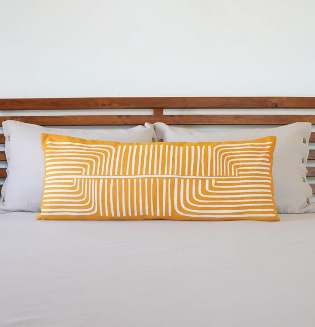 Palme Cotton Lumbar Cushion Cover Yellow - 14
