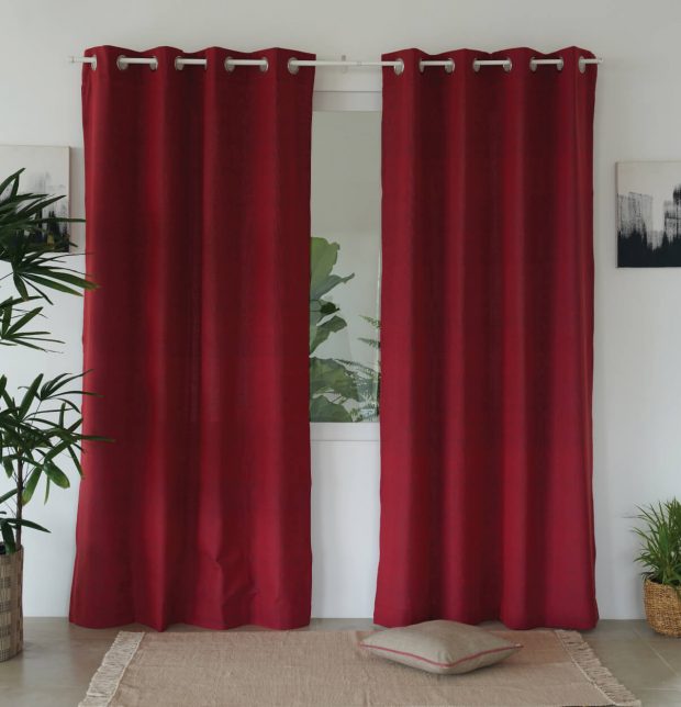 Chambray Cotton Curtain Aurora Red