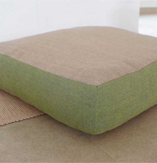 Chambray Cotton Floor Cushion Beige / Green