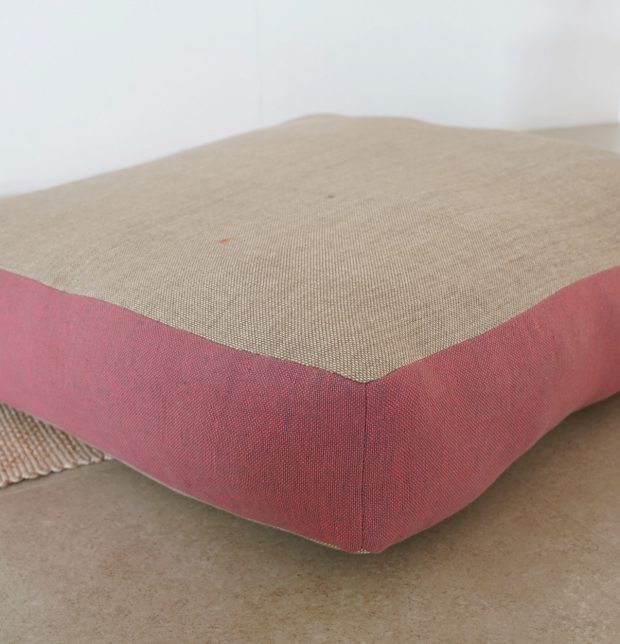 Chambray Cotton Floor Cushion Beige / Pink