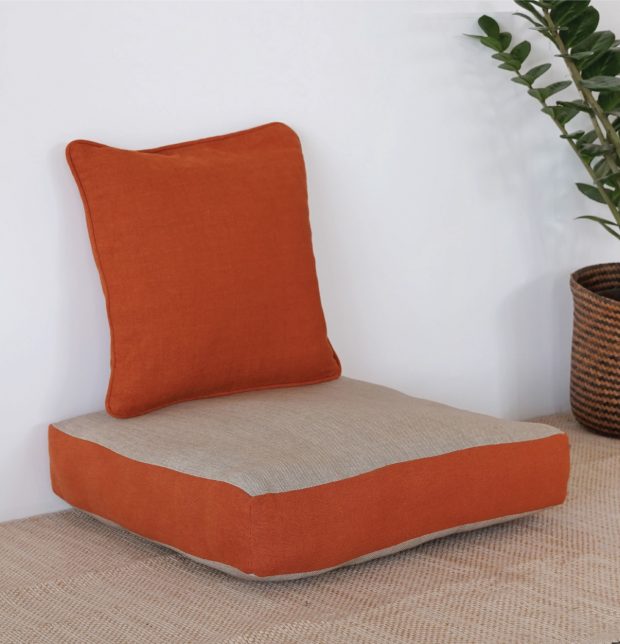 Chambray Cotton Floor Cushion Beige / Orange