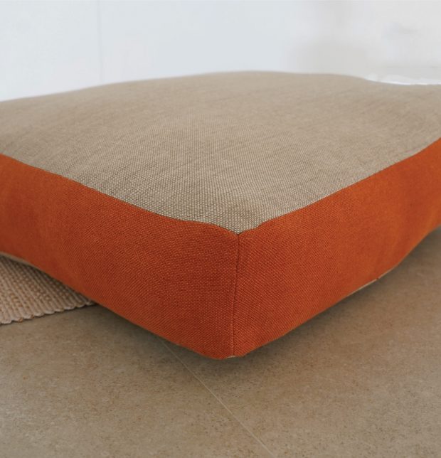 Chambray Cotton Floor Cushion Beige / Orange