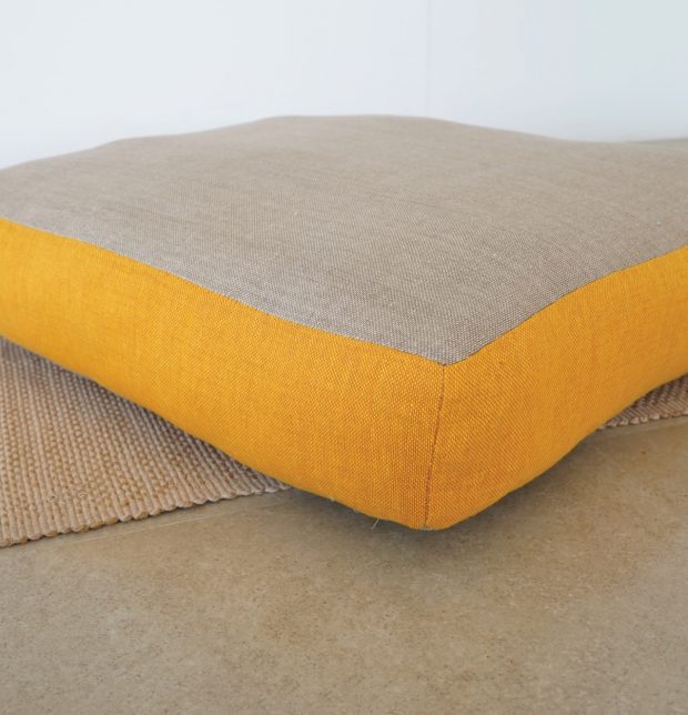 Chambray Cotton Floor Cushion Beige / Yellow