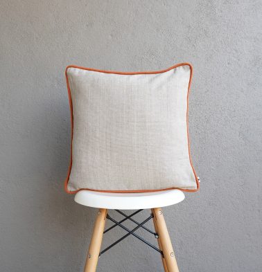 Chambray Cotton Cushion Cover Beige/ Orange 16” x 16”