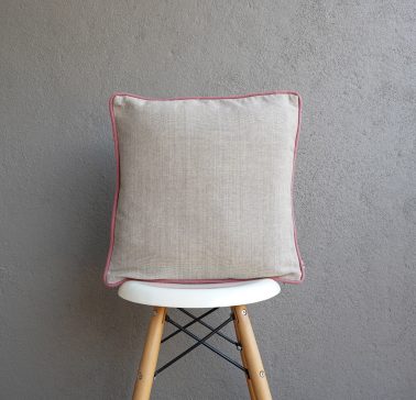 Chambray Cotton Cushion Cover Beige/ Pink 16” x 16”