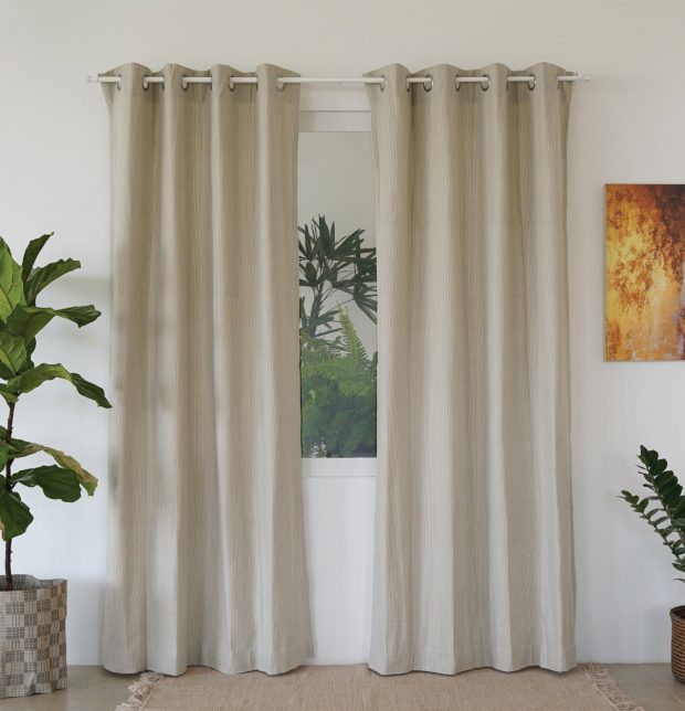 Customizable Curtain, Fine Stripes Cotton - Green
