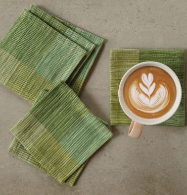 Handwoven Stripe Cotton Coasters Grass Green– Set of 6