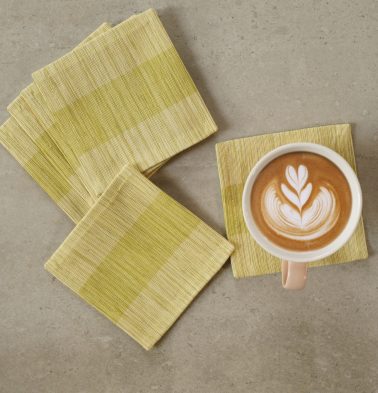 Handwoven Stripe Cotton Coasters Lime Green – Set of 6