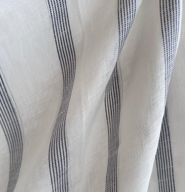 Customizable Linen Sheer Curtain - Stripe - White/Blue