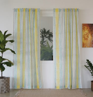 Customizable Sheer Curtain, Slub Cotton - Muted Chevron Stroke
