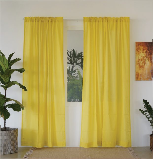 Customizable Sheer Curtain, Slub Cotton - Lemon Green
