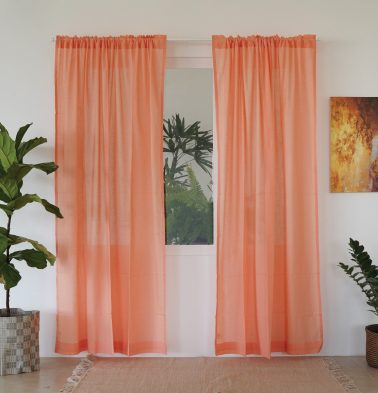 Customizable Sheer Curtain, Slub Cotton – Papaya Peach